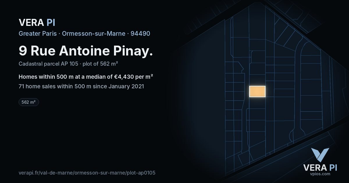 9 Rue Antoine Pinay, Ormesson-sur-Marne at night – the plot lit, the parcels around coloured by the prices near them