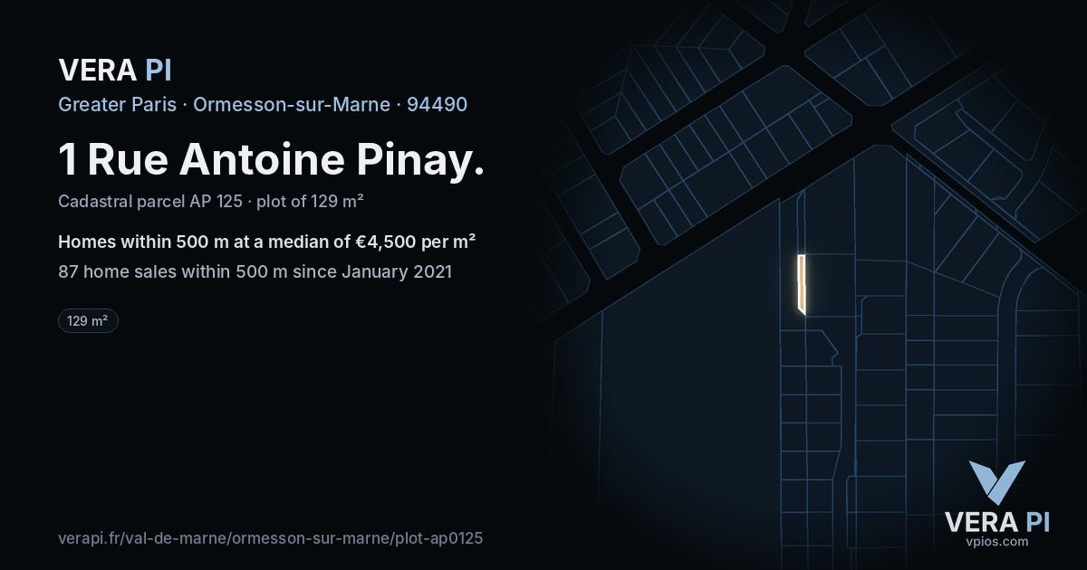 1 Rue Antoine Pinay, Ormesson-sur-Marne at night – the plot lit, the parcels around coloured by the prices near them