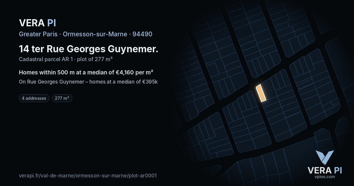 14 ter Rue Georges Guynemer, Ormesson-sur-Marne at night – the plot lit, the parcels around coloured by the prices near them