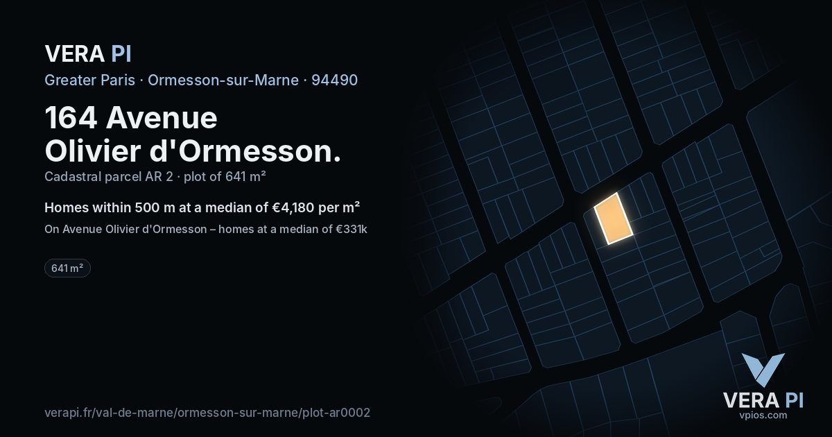 164 Avenue Olivier d'Ormesson, Ormesson-sur-Marne at night – the plot lit, the parcels around coloured by the prices near them