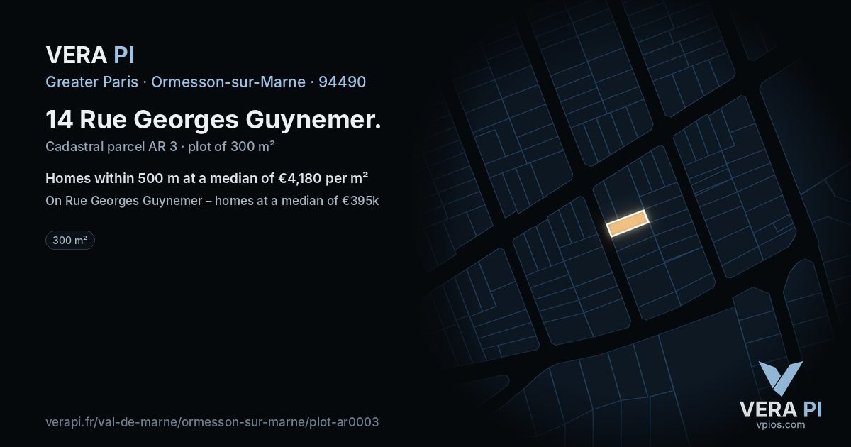 14 Rue Georges Guynemer, Ormesson-sur-Marne at night – the plot lit, the parcels around coloured by the prices near them