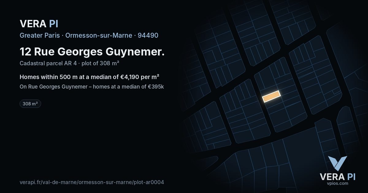 12 Rue Georges Guynemer, Ormesson-sur-Marne at night – the plot lit, the parcels around coloured by the prices near them
