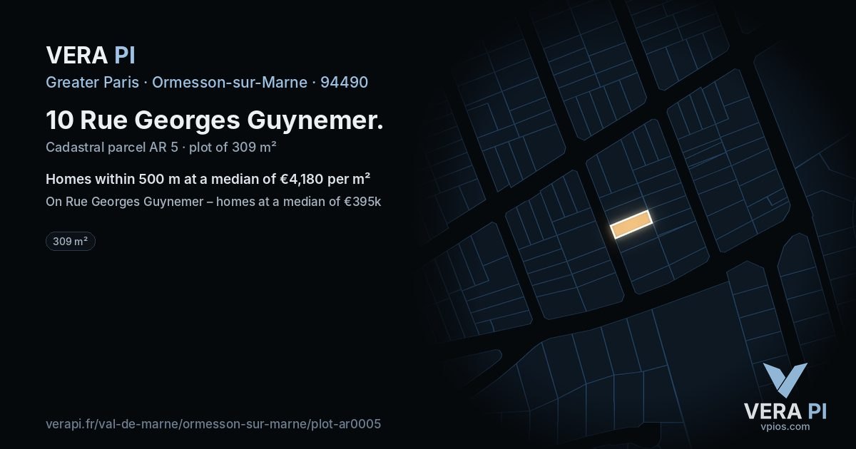 10 Rue Georges Guynemer, Ormesson-sur-Marne at night – the plot lit, the parcels around coloured by the prices near them