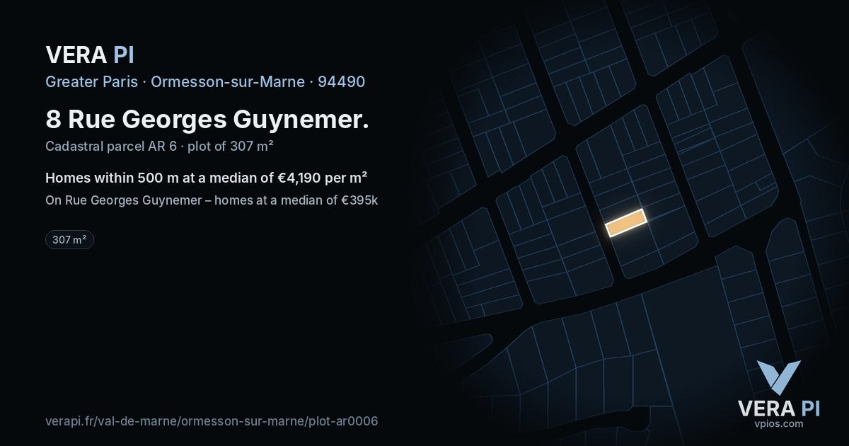 8 Rue Georges Guynemer, Ormesson-sur-Marne at night – the plot lit, the parcels around coloured by the prices near them
