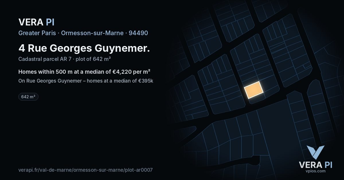 4 Rue Georges Guynemer, Ormesson-sur-Marne at night – the plot lit, the parcels around coloured by the prices near them
