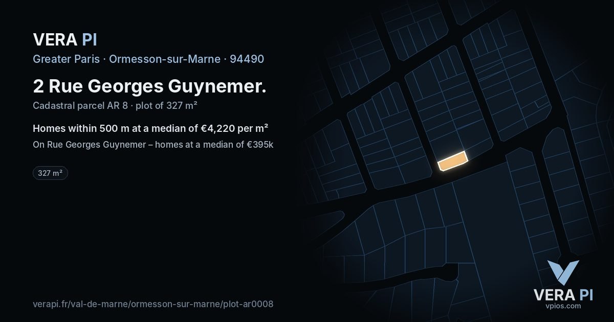 2 Rue Georges Guynemer, Ormesson-sur-Marne at night – the plot lit, the parcels around coloured by the prices near them
