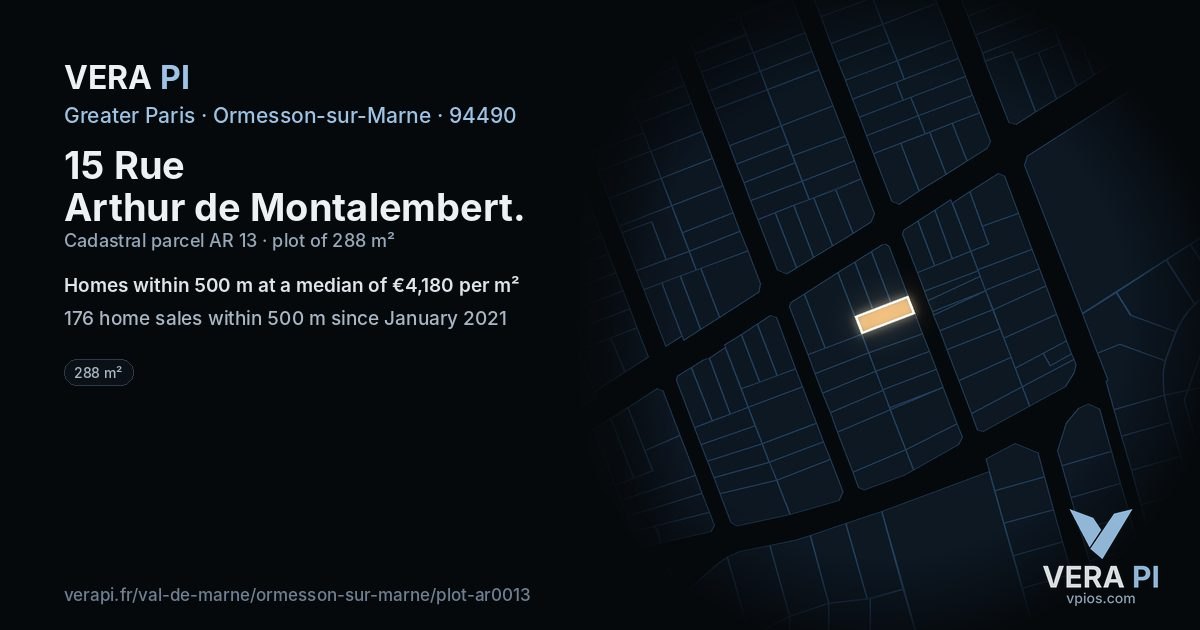 15 Rue Arthur de Montalembert, Ormesson-sur-Marne at night – the plot lit, the parcels around coloured by the prices near them