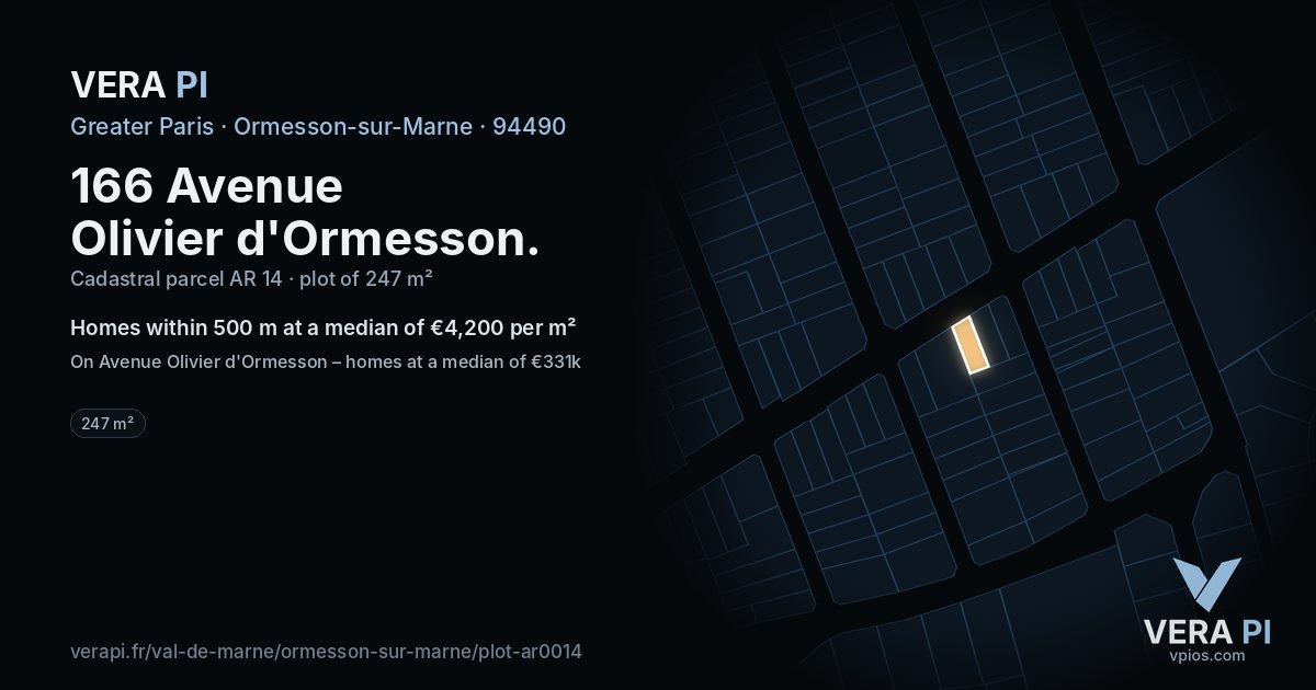 166 Avenue Olivier d'Ormesson, Ormesson-sur-Marne at night – the plot lit, the parcels around coloured by the prices near them