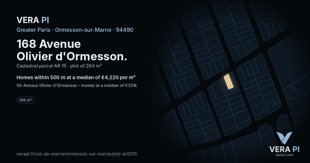 168 Avenue Olivier d'Ormesson, Ormesson-sur-Marne at night – the plot lit, the parcels around coloured by the prices near them