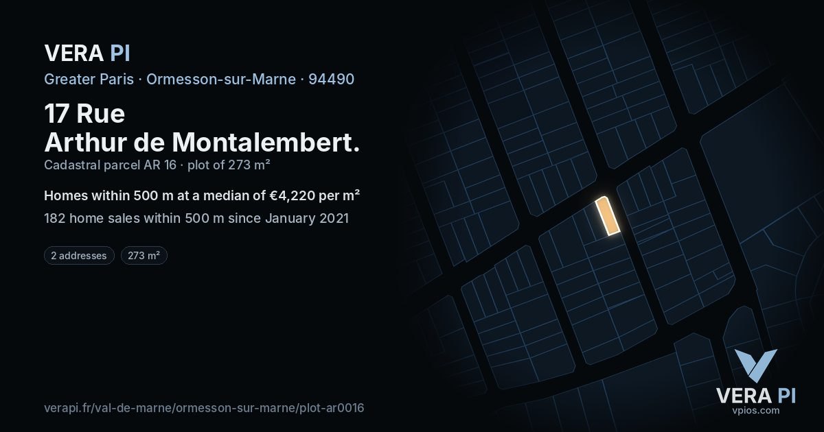 17 Rue Arthur de Montalembert, Ormesson-sur-Marne at night – the plot lit, the parcels around coloured by the prices near them