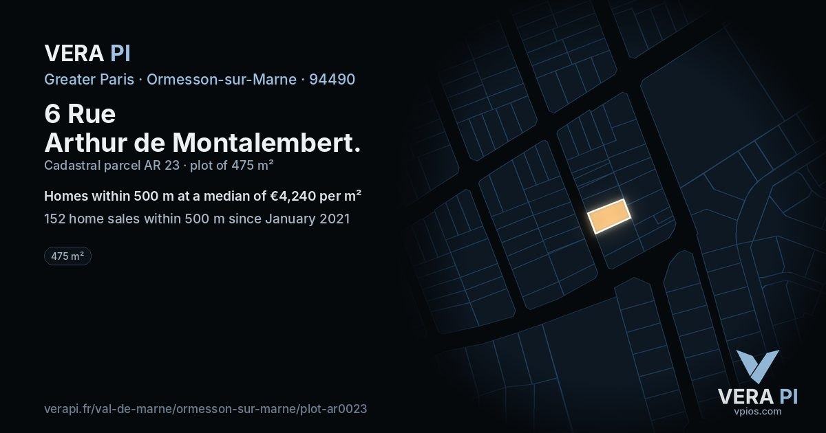 6 Rue Arthur de Montalembert, Ormesson-sur-Marne at night – the plot lit, the parcels around coloured by the prices near them