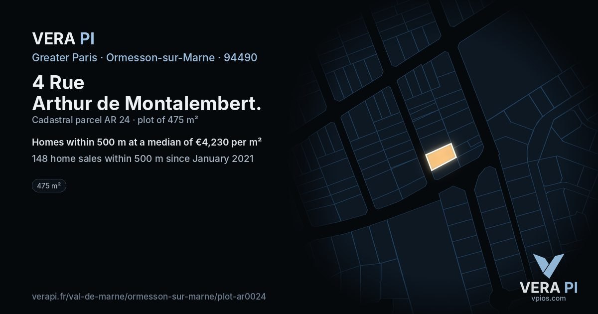 4 Rue Arthur de Montalembert, Ormesson-sur-Marne at night – the plot lit, the parcels around coloured by the prices near them
