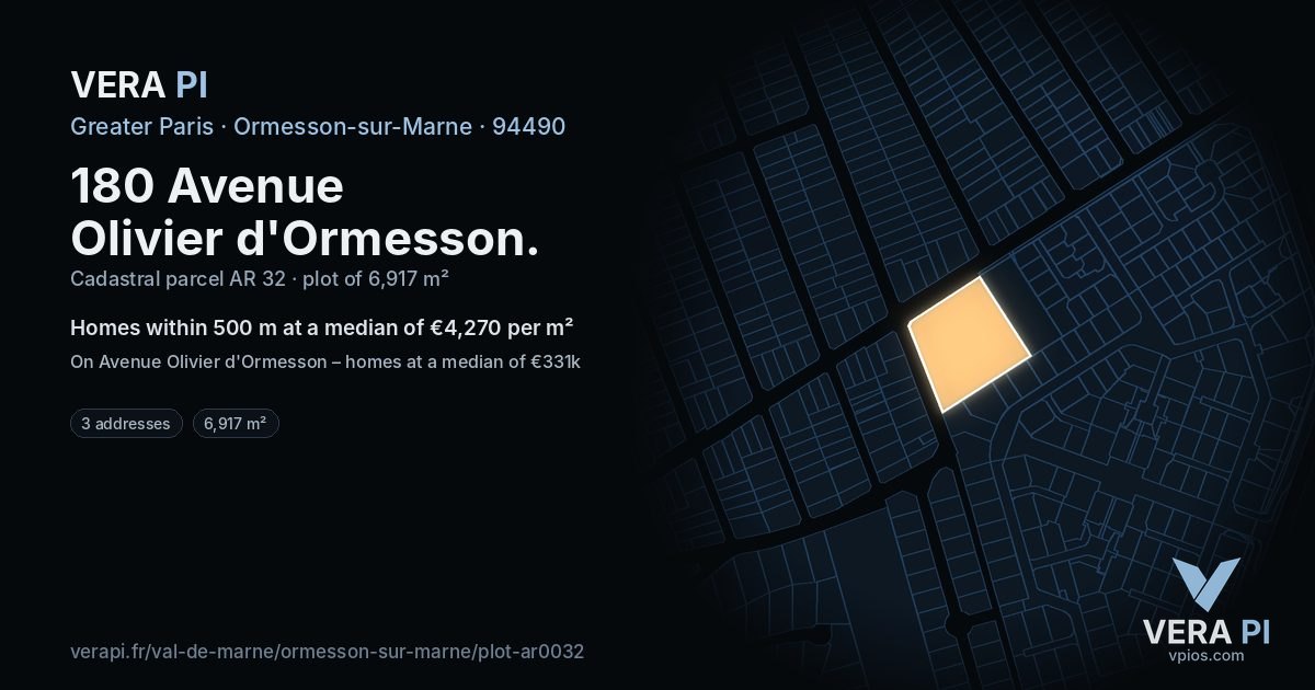 180 Avenue Olivier d'Ormesson, Ormesson-sur-Marne at night – the plot lit, the parcels around coloured by the prices near them