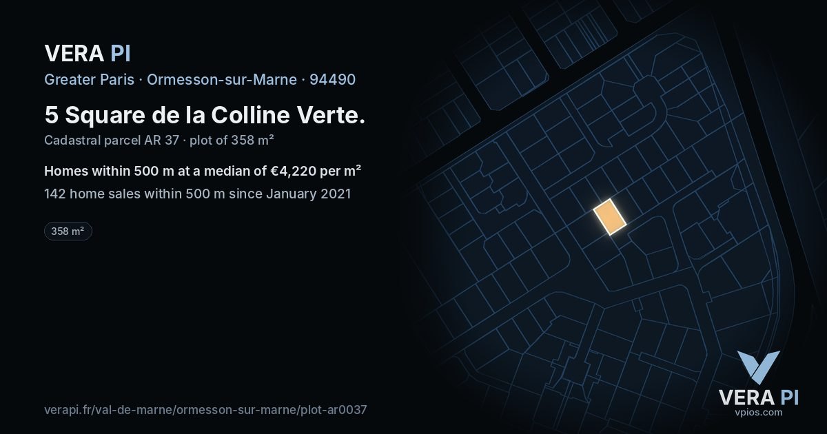 5 Square de la Colline Verte, Ormesson-sur-Marne at night – the plot lit, the parcels around coloured by the prices near them