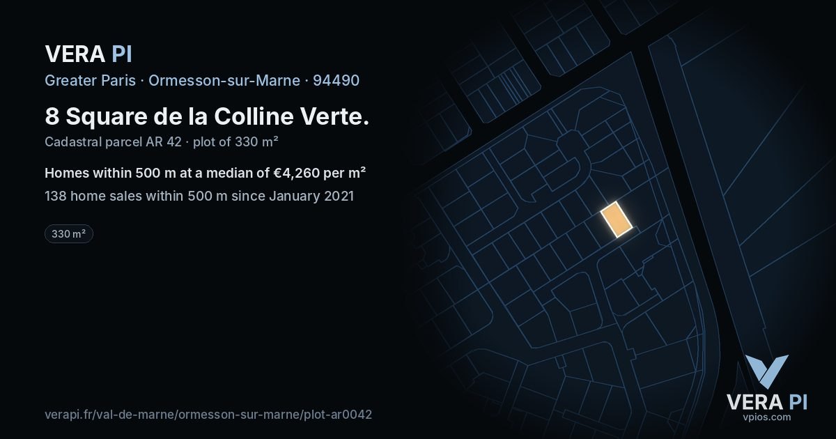8 Square de la Colline Verte, Ormesson-sur-Marne at night – the plot lit, the parcels around coloured by the prices near them