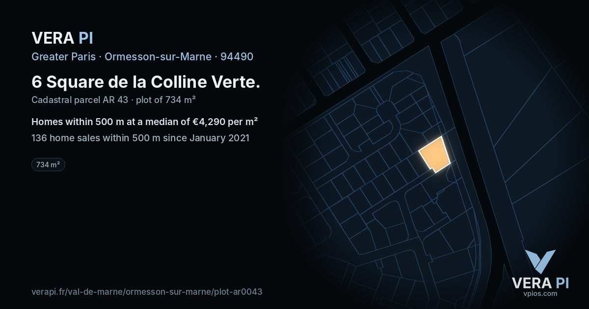 6 Square de la Colline Verte, Ormesson-sur-Marne at night – the plot lit, the parcels around coloured by the prices near them