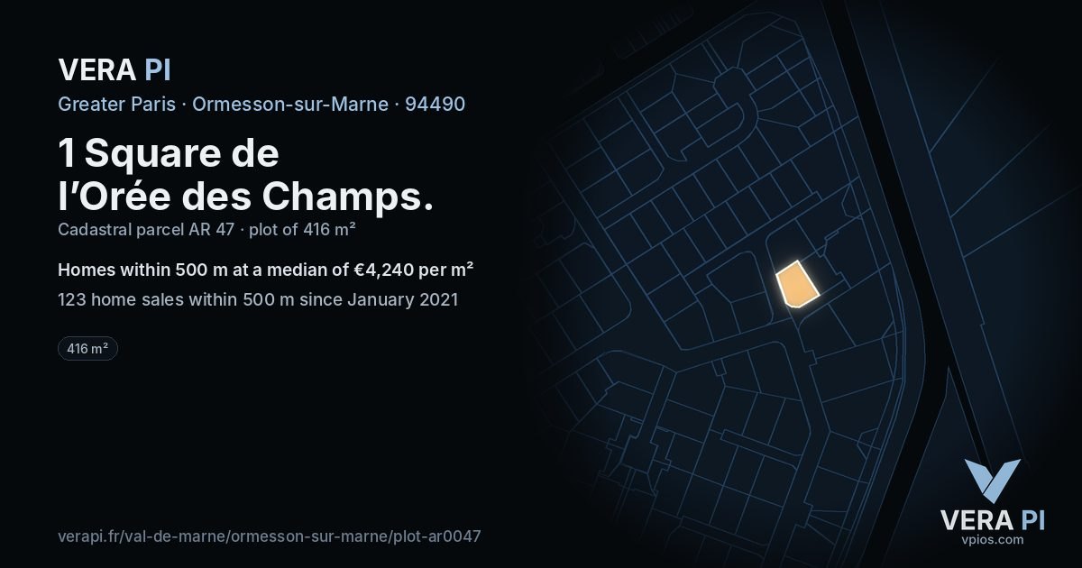 1 Square de l’Orée des Champs, Ormesson-sur-Marne at night – the plot lit, the parcels around coloured by the prices near them