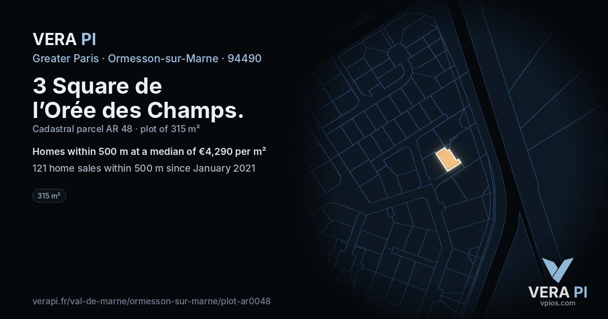 3 Square de l’Orée des Champs, Ormesson-sur-Marne at night – the plot lit, the parcels around coloured by the prices near them