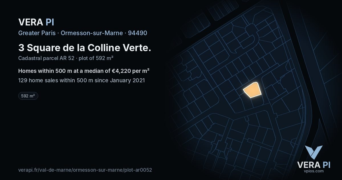 3 Square de la Colline Verte, Ormesson-sur-Marne at night – the plot lit, the parcels around coloured by the prices near them