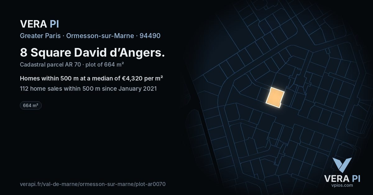 8 Square David d’Angers, Ormesson-sur-Marne at night – the plot lit, the parcels around coloured by the prices near them