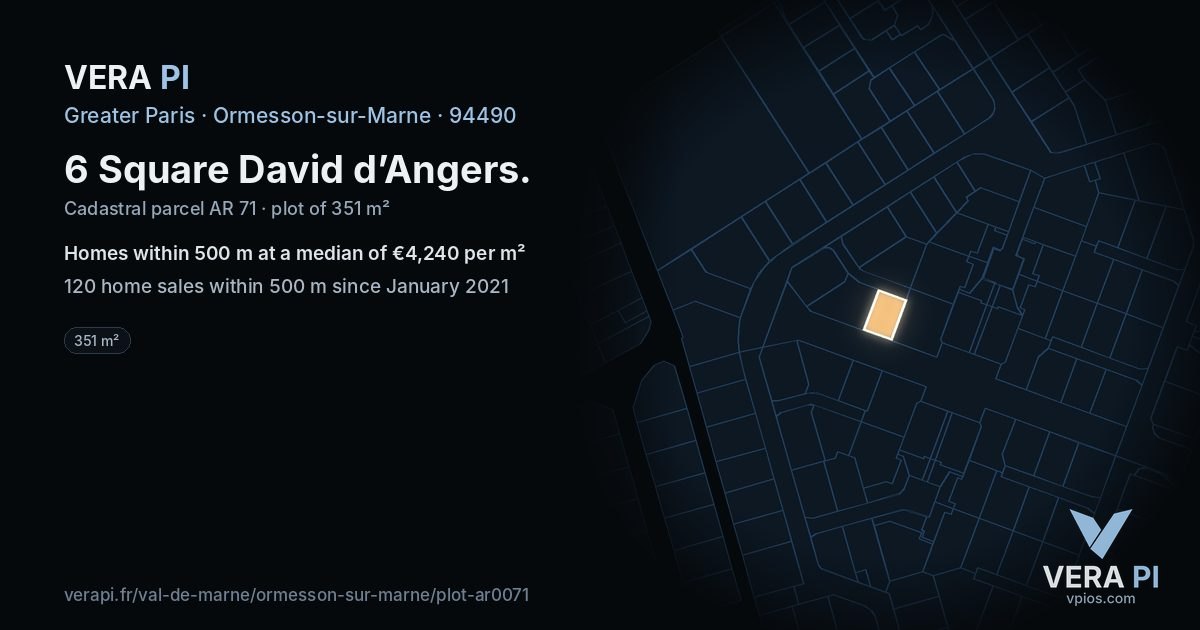6 Square David d’Angers, Ormesson-sur-Marne at night – the plot lit, the parcels around coloured by the prices near them