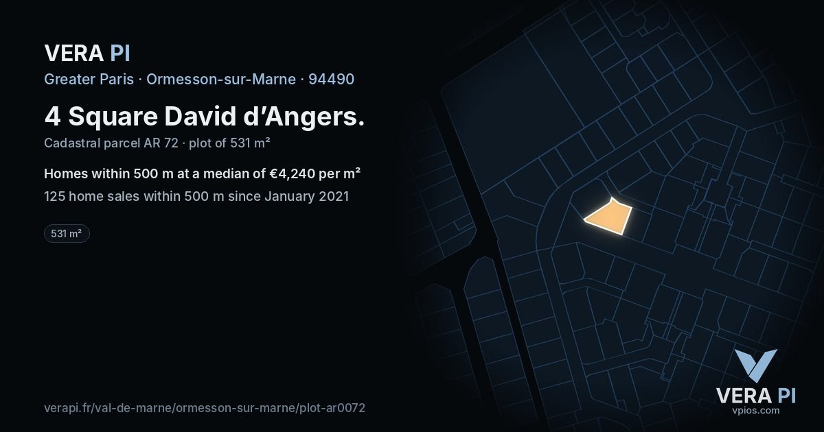 4 Square David d’Angers, Ormesson-sur-Marne at night – the plot lit, the parcels around coloured by the prices near them