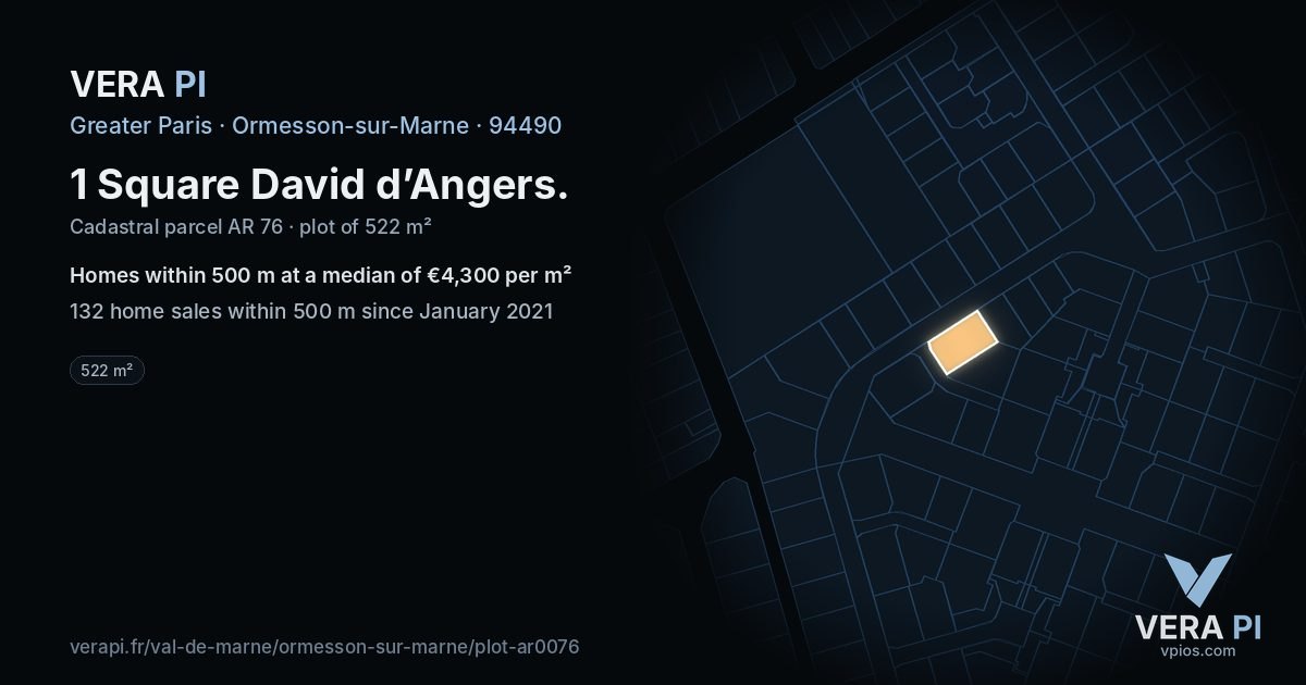 1 Square David d’Angers, Ormesson-sur-Marne at night – the plot lit, the parcels around coloured by the prices near them