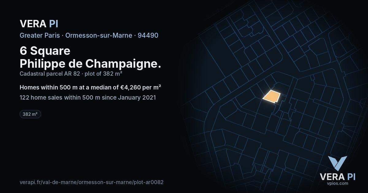 6 Square Philippe de Champaigne, Ormesson-sur-Marne at night – the plot lit, the parcels around coloured by the prices near them