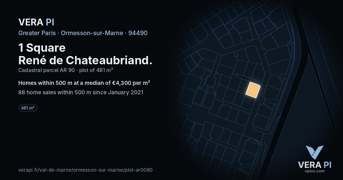 1 Square René de Chateaubriand, Ormesson-sur-Marne at night – the plot lit, the parcels around coloured by the prices near them