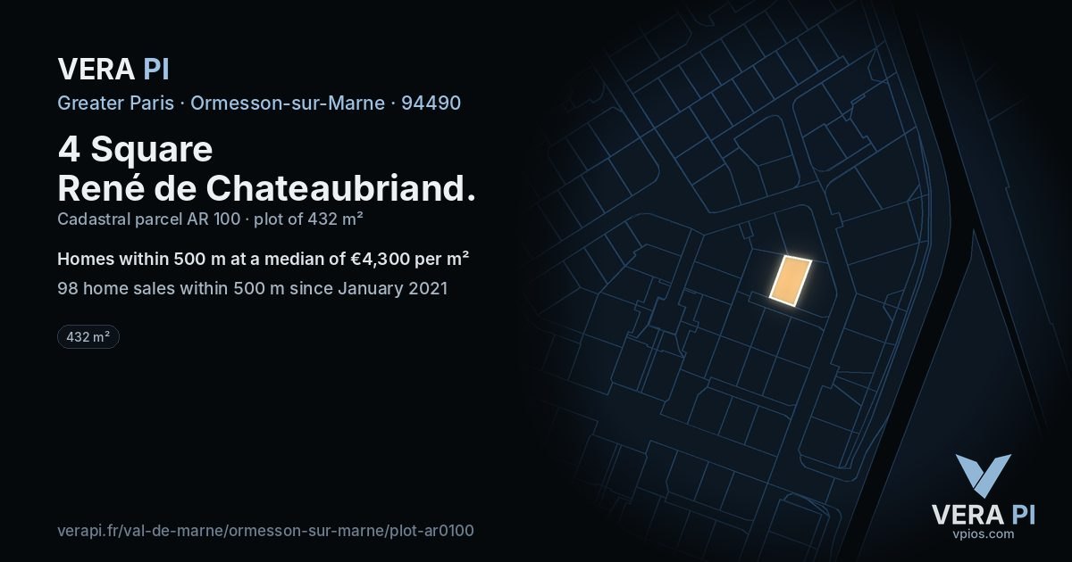 4 Square René de Chateaubriand, Ormesson-sur-Marne at night – the plot lit, the parcels around coloured by the prices near them