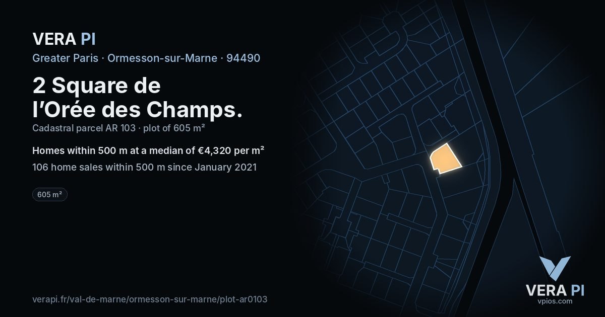 2 Square de l’Orée des Champs, Ormesson-sur-Marne at night – the plot lit, the parcels around coloured by the prices near them
