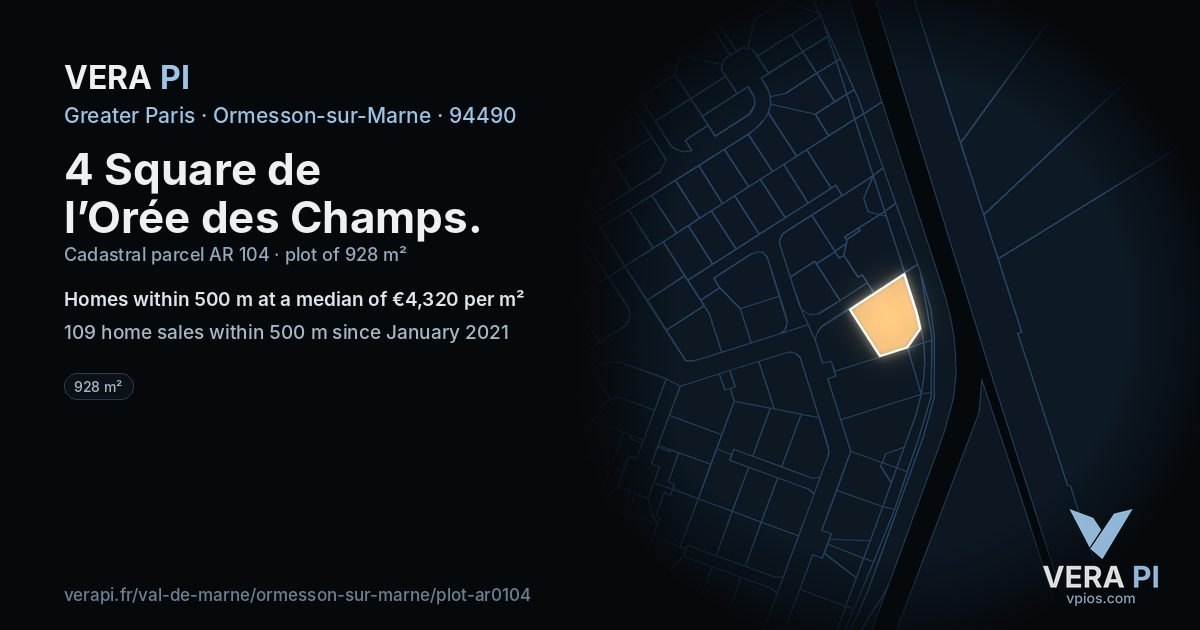 4 Square de l’Orée des Champs, Ormesson-sur-Marne at night – the plot lit, the parcels around coloured by the prices near them