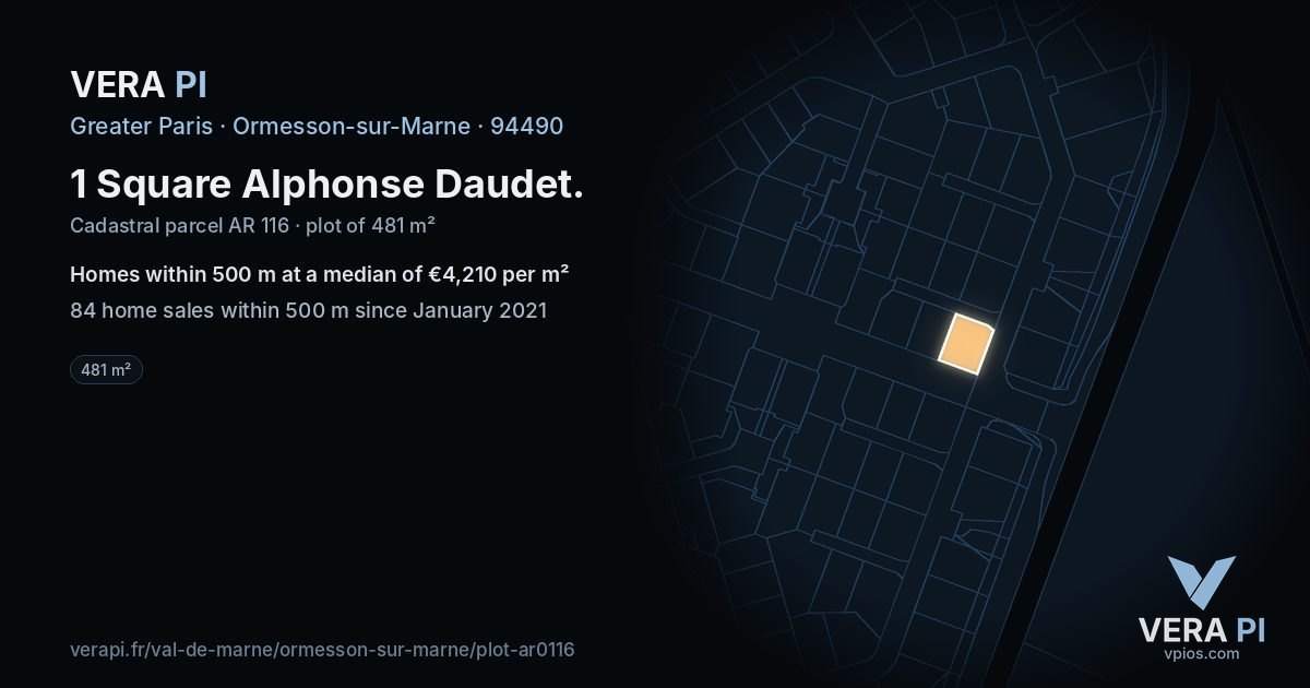1 Square Alphonse Daudet, Ormesson-sur-Marne at night – the plot lit, the parcels around coloured by the prices near them
