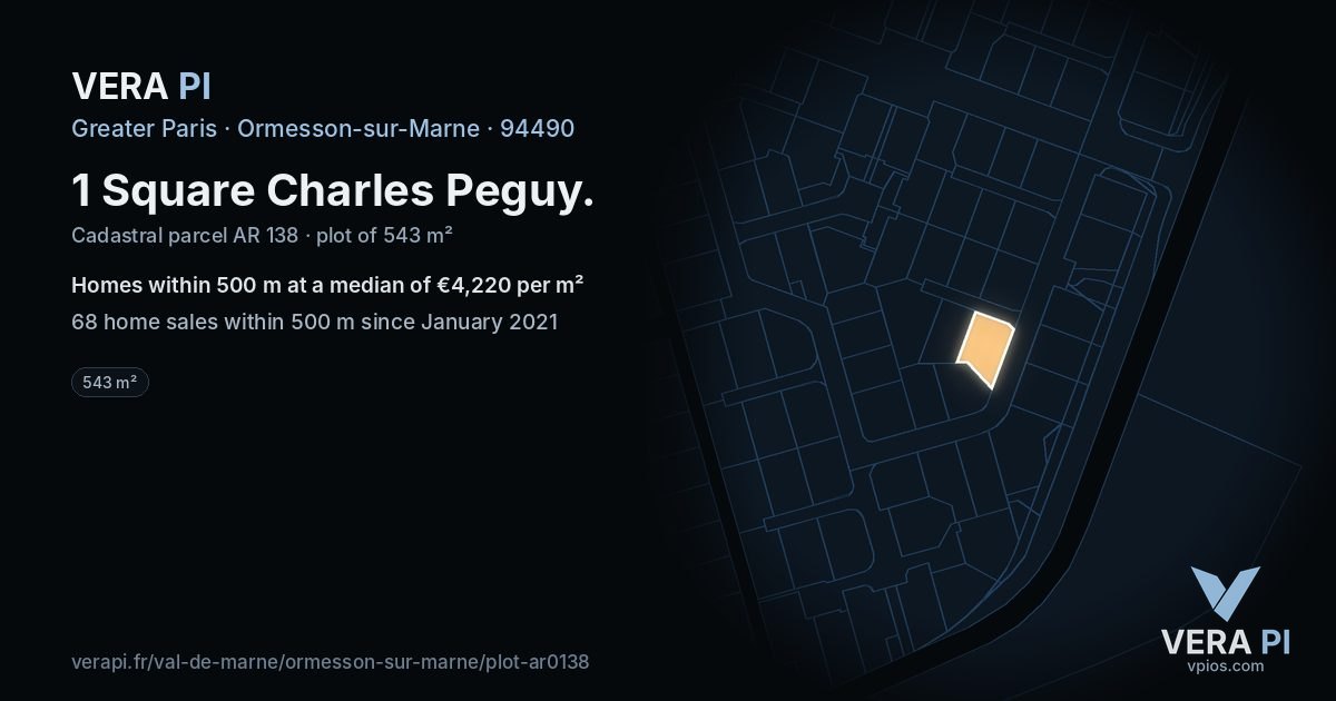 1 Square Charles Peguy, Ormesson-sur-Marne at night – the plot lit, the parcels around coloured by the prices near them
