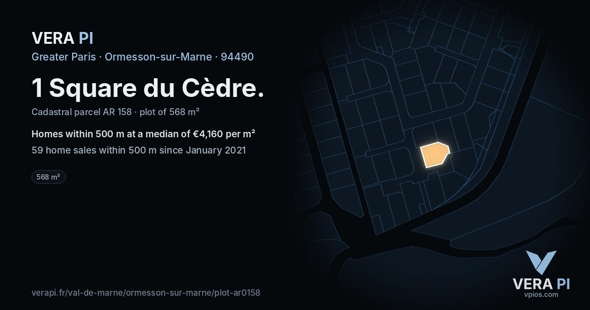 1 Square du Cèdre, Ormesson-sur-Marne at night – the plot lit, the parcels around coloured by the prices near them