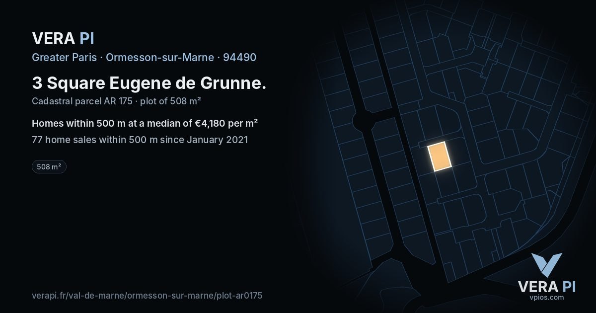 3 Square Eugene de Grunne, Ormesson-sur-Marne at night – the plot lit, the parcels around coloured by the prices near them