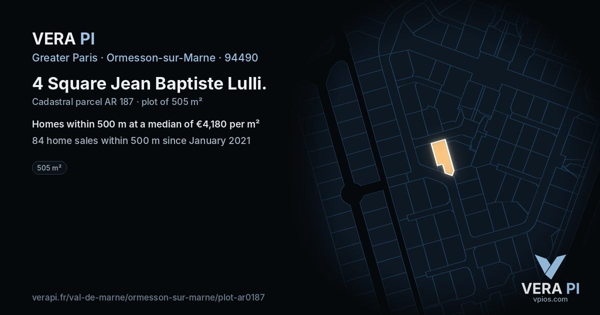 4 Square Jean Baptiste Lulli, Ormesson-sur-Marne at night – the plot lit, the parcels around coloured by the prices near them