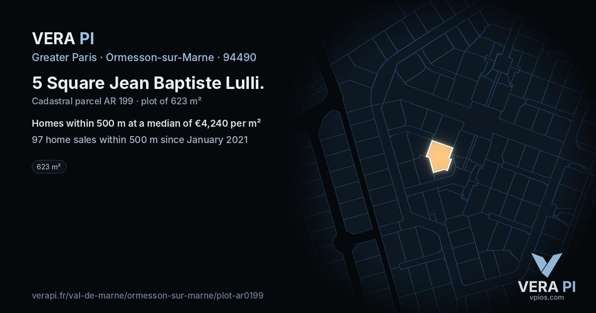 5 Square Jean Baptiste Lulli, Ormesson-sur-Marne at night – the plot lit, the parcels around coloured by the prices near them