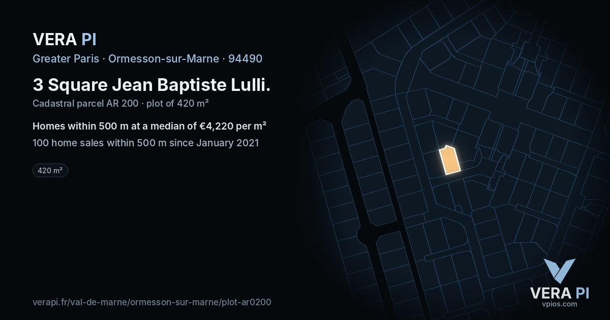 3 Square Jean Baptiste Lulli, Ormesson-sur-Marne at night – the plot lit, the parcels around coloured by the prices near them