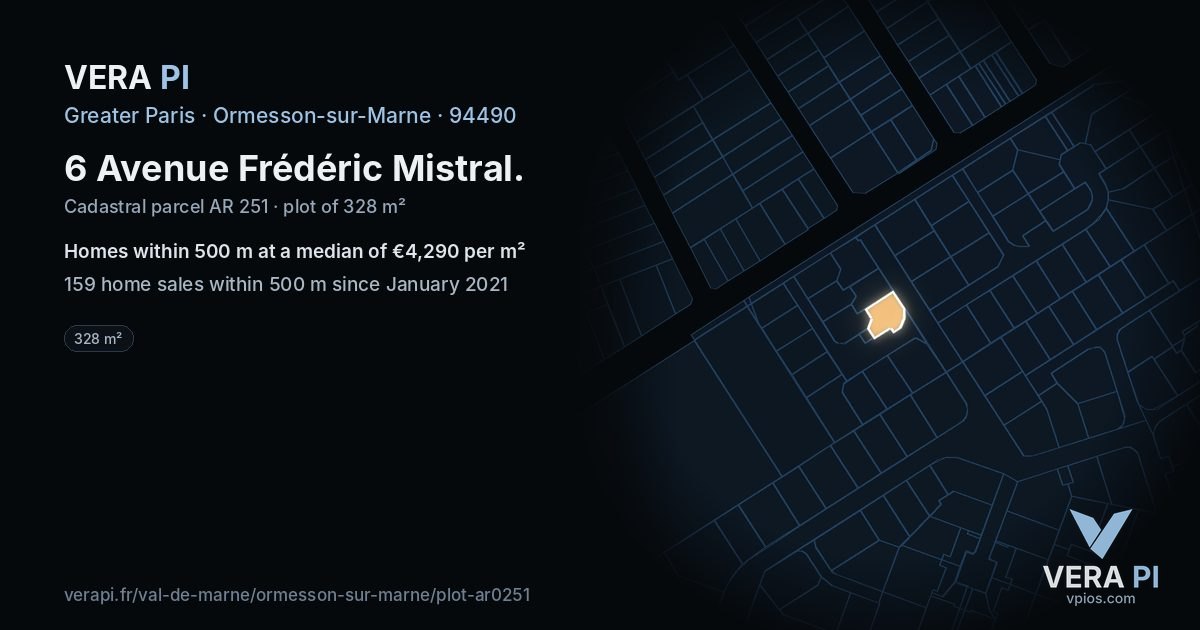 6 Avenue Frédéric Mistral, Ormesson-sur-Marne at night – the plot lit, the parcels around coloured by the prices near them