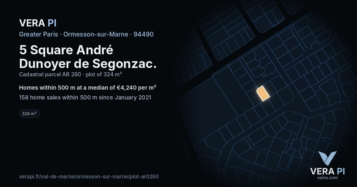 5 Square André Dunoyer de Segonzac, Ormesson-sur-Marne at night – the plot lit, the parcels around coloured by the prices near them