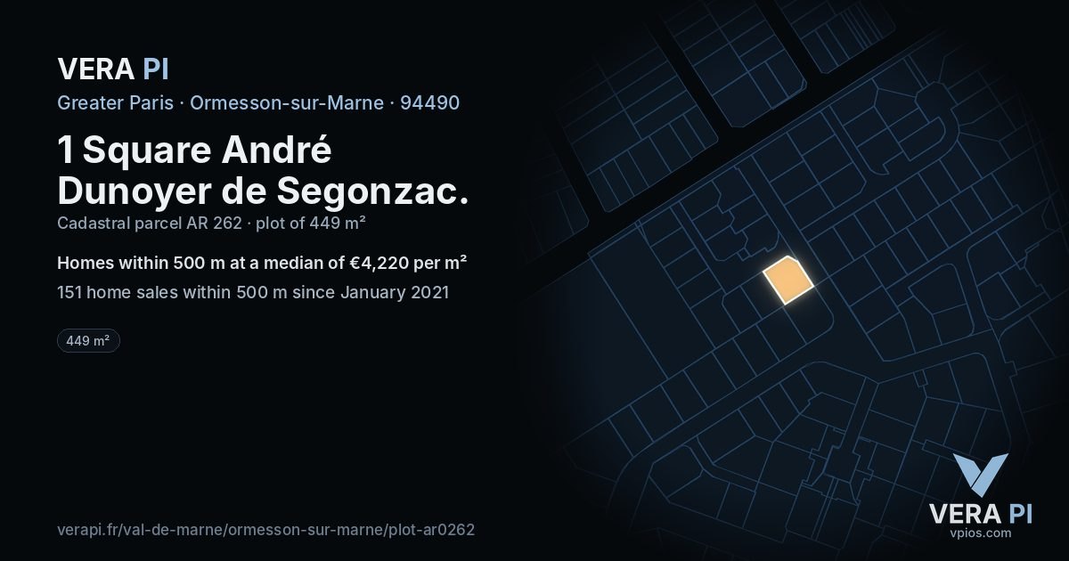 1 Square André Dunoyer de Segonzac, Ormesson-sur-Marne at night – the plot lit, the parcels around coloured by the prices near them