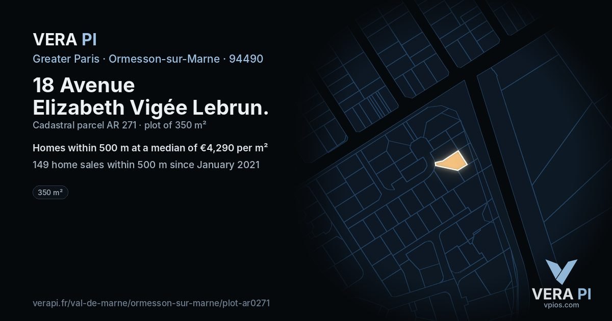 18 Avenue Elizabeth Vigée Lebrun, Ormesson-sur-Marne at night – the plot lit, the parcels around coloured by the prices near them
