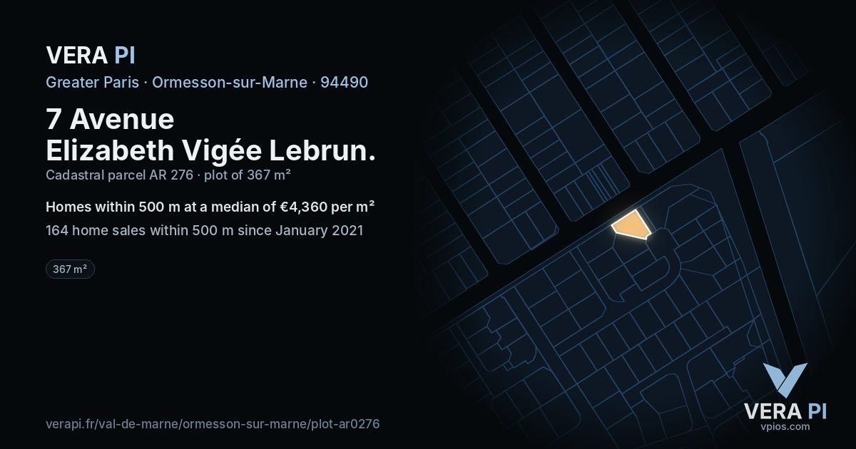 7 Avenue Elizabeth Vigée Lebrun, Ormesson-sur-Marne at night – the plot lit, the parcels around coloured by the prices near them