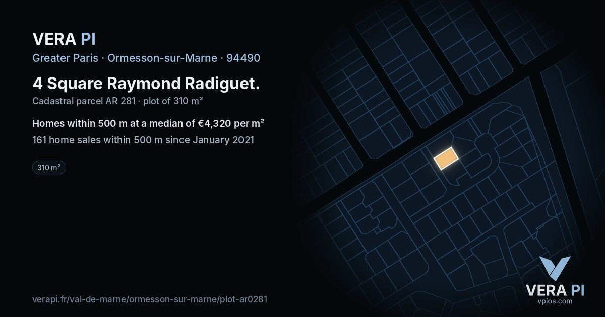 4 Square Raymond Radiguet, Ormesson-sur-Marne at night – the plot lit, the parcels around coloured by the prices near them