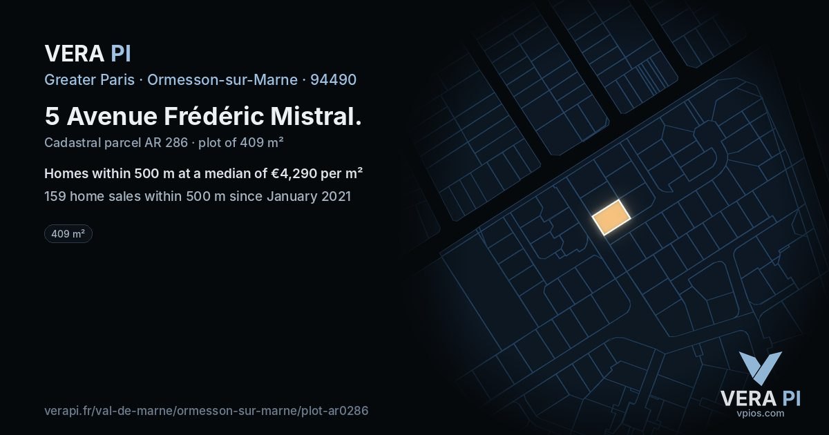 5 Avenue Frédéric Mistral, Ormesson-sur-Marne at night – the plot lit, the parcels around coloured by the prices near them