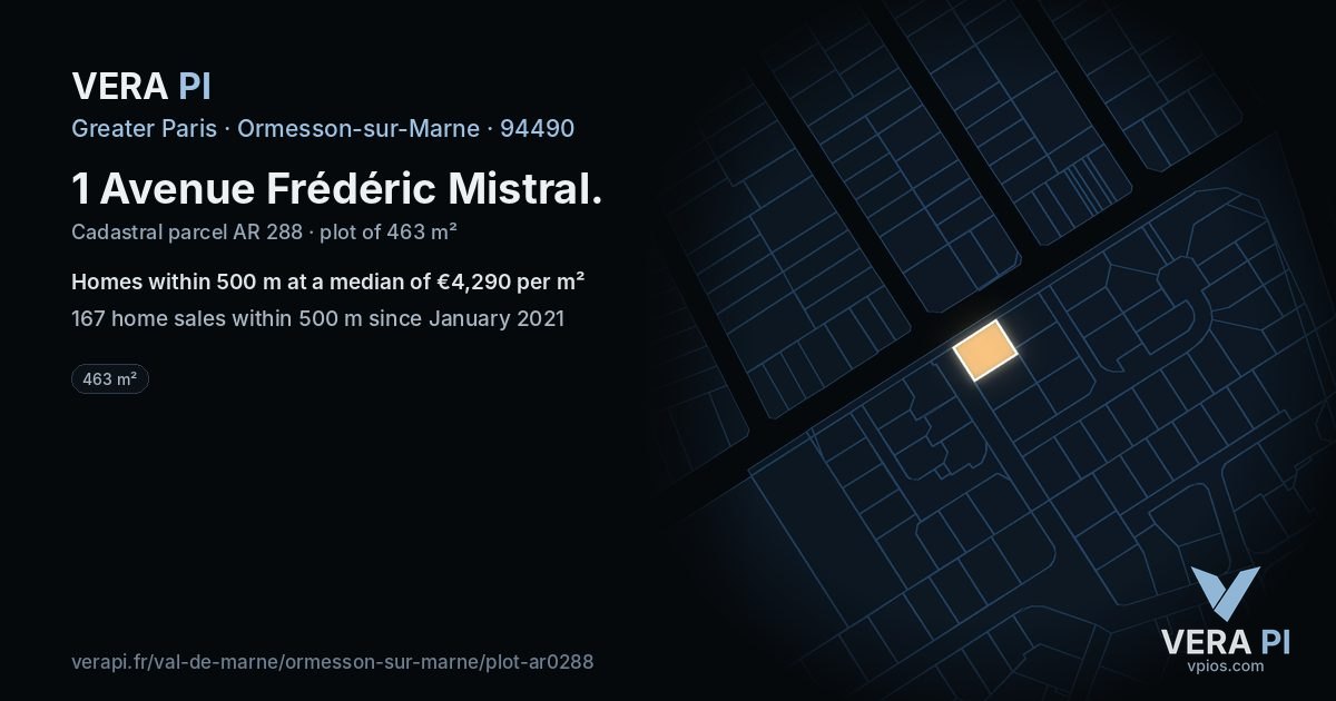 1 Avenue Frédéric Mistral, Ormesson-sur-Marne at night – the plot lit, the parcels around coloured by the prices near them