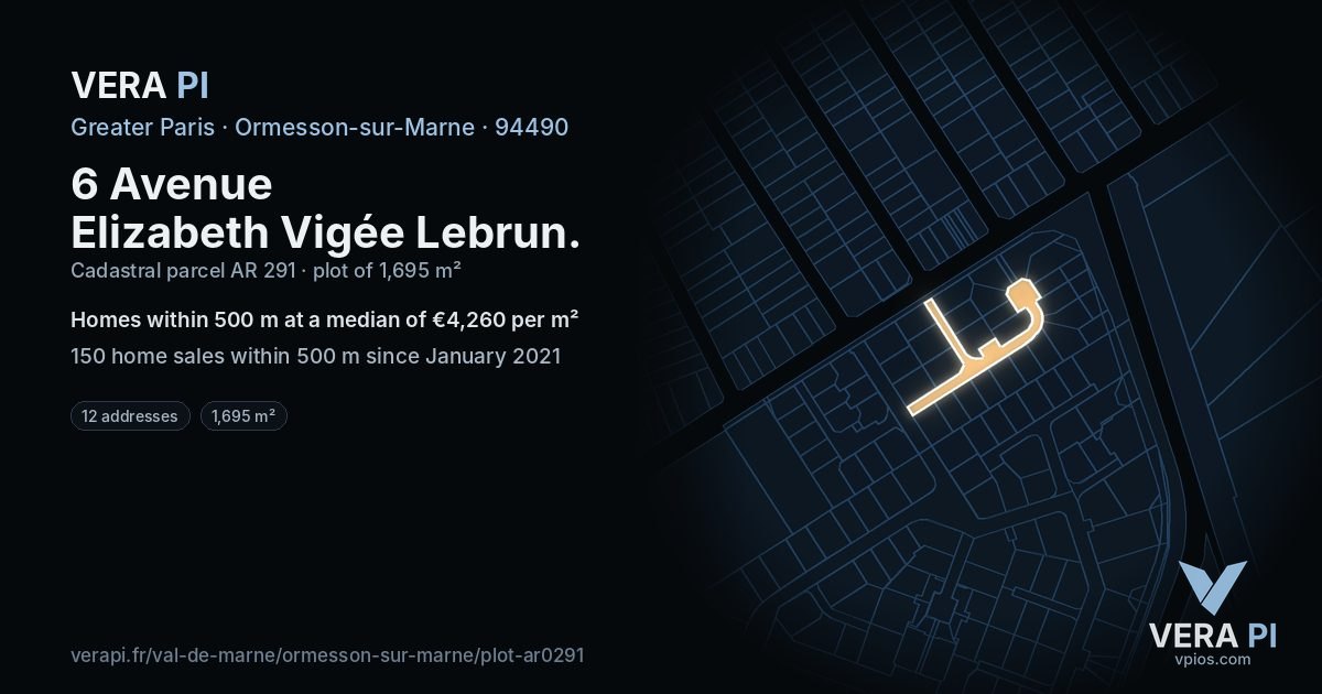 6 Avenue Elizabeth Vigée Lebrun, Ormesson-sur-Marne at night – the plot lit, the parcels around coloured by the prices near them