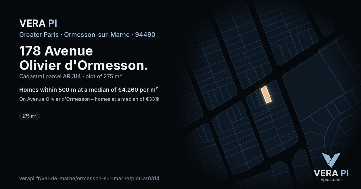 178 Avenue Olivier d'Ormesson, Ormesson-sur-Marne at night – the plot lit, the parcels around coloured by the prices near them