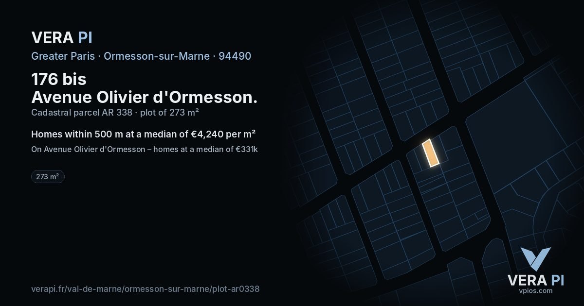 176 bis Avenue Olivier d'Ormesson, Ormesson-sur-Marne at night – the plot lit, the parcels around coloured by the prices near them